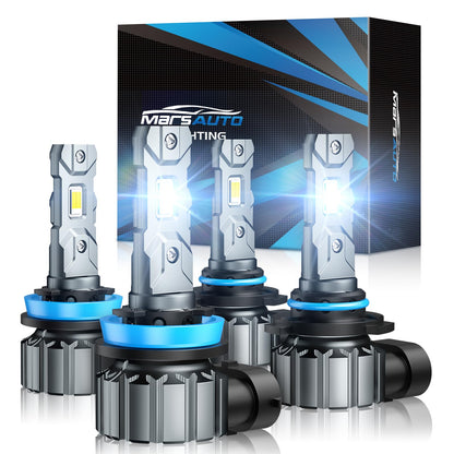 Marsauto H11 9005 LED Headlight Bulbs Kit, 66000LM Super Bright, H11/H9/H8 9005/HB3 LED Headlight Bulbs Combo, 6000K Cool White, 3 Mins Plug and Play Bulbs Combo, IP68, Pack of 4