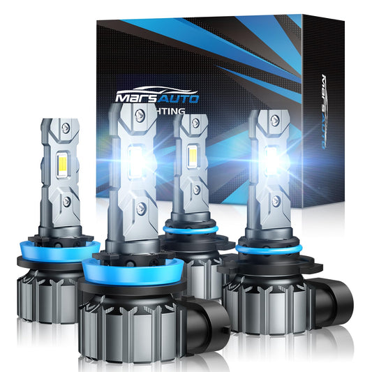 Marsauto H11 9005 LED Headlight Bulbs Kit, 66000LM Super Bright, H11/H9/H8 9005/HB3 LED Headlight Bulbs Combo, 6000K Cool White, 3 Mins Plug and Play Bulbs Combo, IP68, Pack of 4