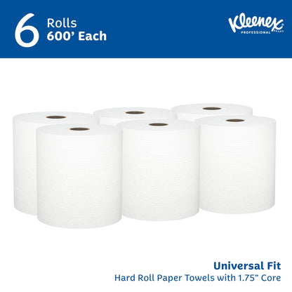 Kleenex Professional Universal Hard Roll Paper Towels, Bulk (50606), Hardwound 1.75" Core, Premium Absorbency Pockets, White (6 Rolls at 600' Each, 3,600'/Case)