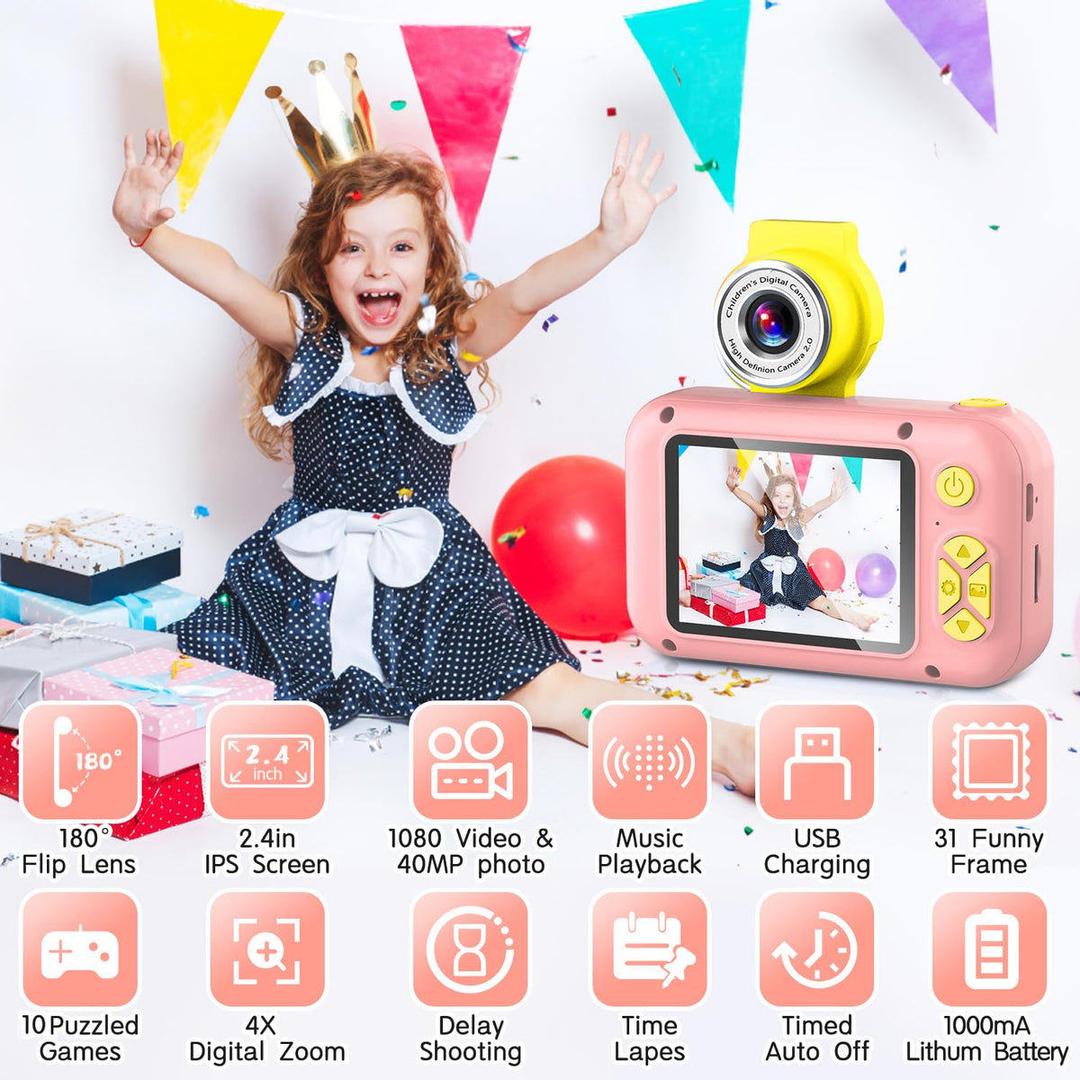 ARNSSIEN Kids Camera with Video,180°Flip Lens,2.4" Selfie Camera for Kids 🍁 All In One Marketplace Canada
