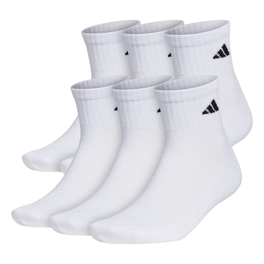 adidas Men's Athletic Cushioned 6-Pack Quarter Socks, White/Black, Large