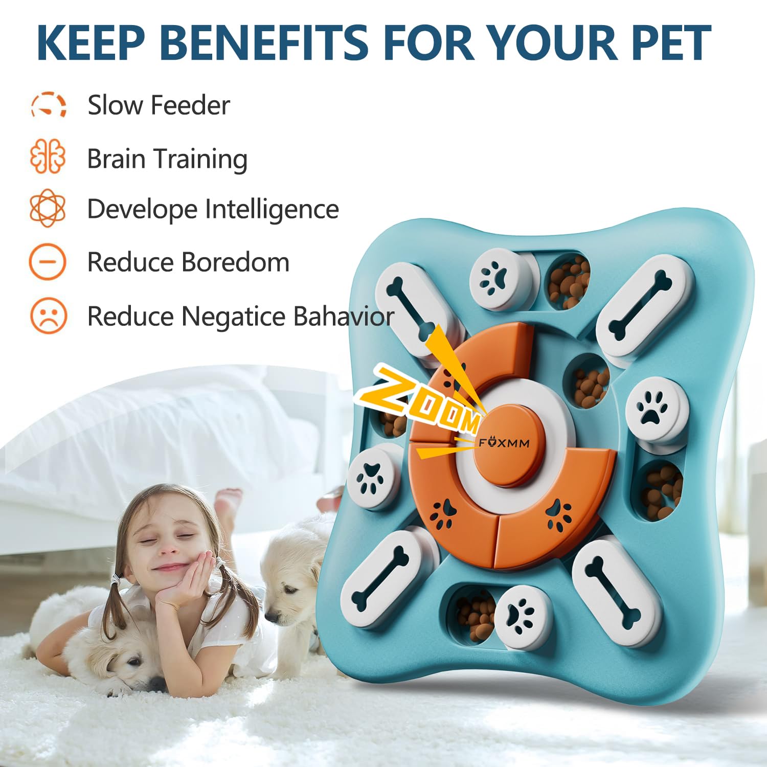 FOXMM Interactive Dog Treat Puzzle Toys for IQ Training & Mental Stimulating,Fun Slow Feeder,Large Medium Small Dogs Enrichment Toys with Squeak Design
