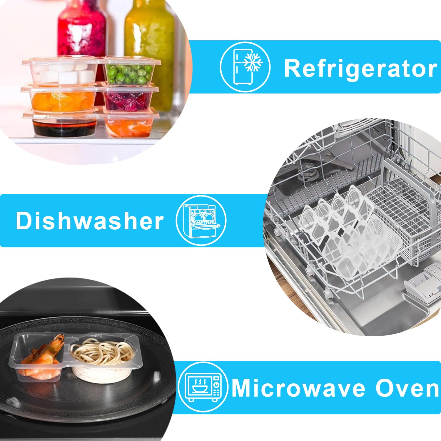 Pure Future 20-Pack Reusable Double Compartment Snack Containers with Lids - BPA-Free PP Meal Prep Bento Boxes for Lunch, Fruit & Dips, Microwave/Dishwasher Safe