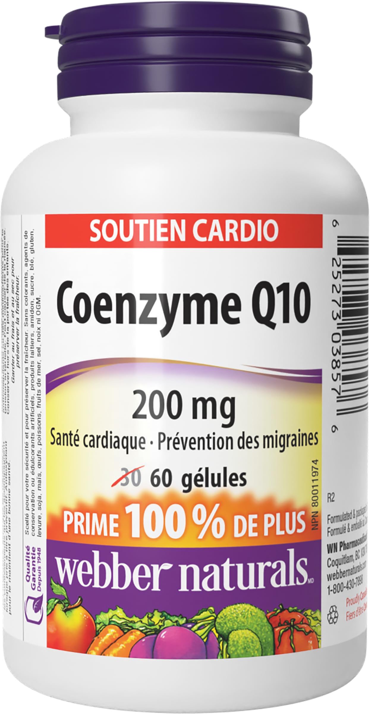 Webber Naturals Coenzyme Q10 (CoQ10) 200 mg, High Potency Antioxidant, Non-GMO, Gluten Free, 60 softgels, for Heart Health and Cellular Energy Production