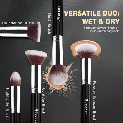 BEAKEY Makeup Brush Set Professional for Eye and Face, Foundation Blending, Eyeshadow, Concealer, Eye Shadow with 2 Blender Sponge, Paper Case