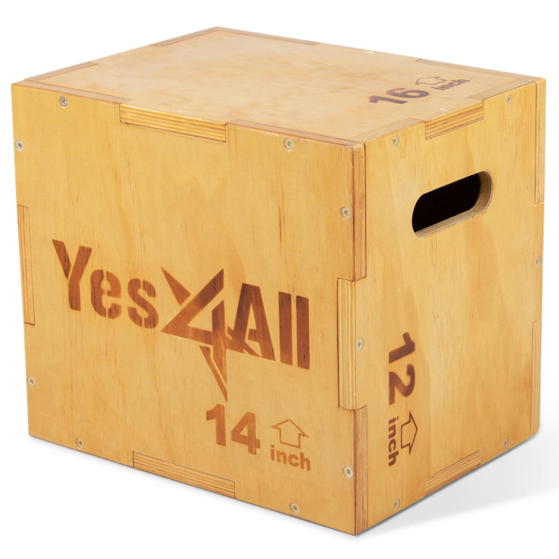 Yes4All 3-in-1 Wooden Plyo Box, Jumping Plyometric Step Platform for Home Gym, 450lb Capacity with Wide Built-in Handles (16"x14"x12" - Basic Wood Finish) Yes4All