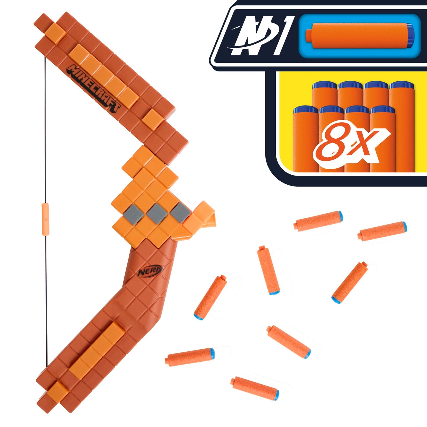 Nerf Minecraft Bow Dart Blaster, Pull-Back String Priming, 8 Nerf N1 Darts Compatible Only with Nerf N1 Dart Blasters, Ages 8+ Nerf