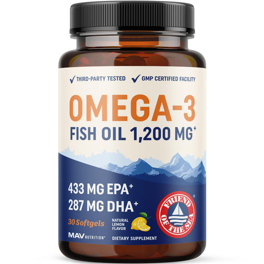 Triple Strength Omega 3 Fish Oil 1200 mg | EPA & DHA | Wild Caught, Sustainably Sourced Omega-3 Fatty Acids | Premium Burpless Fish Oil Supplements | Clean Label Certified, Third-Party Tested | 30 Ct