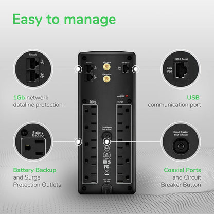 APC UPS 1500VA UPS Battery Backup & Surge Protector, BX1500M Backup Battery Power Supply, AVR, Dataline Protection
