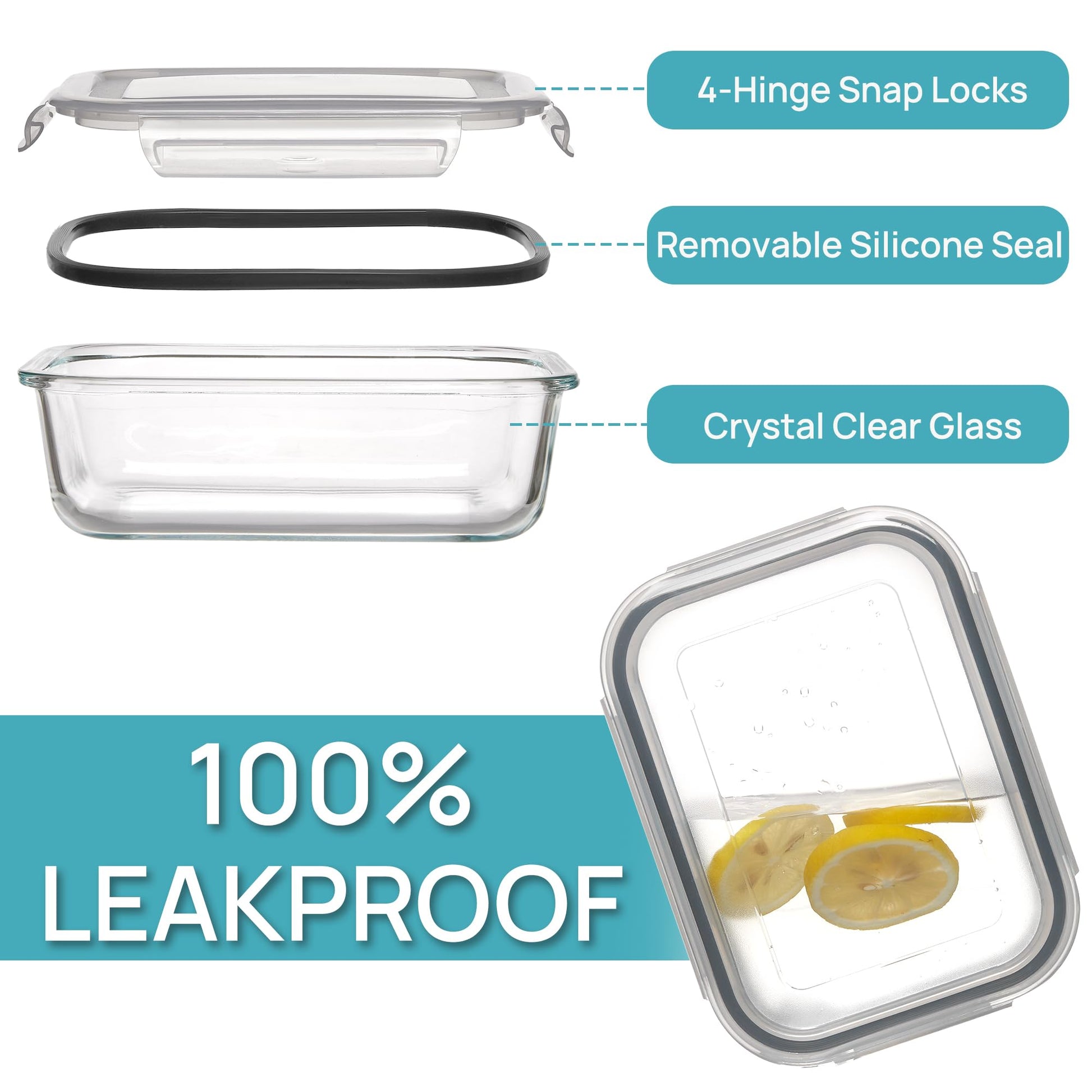 Vtopmart 5 Pack 22oz Glass Food Storage Containers with Lids, Meal Prep Containers, Airtight Lunch Bento Boxes with Snap Locking Lids for Microwave, Oven, Freezer and Dishwasher - Available at All In One Marketplace Canada