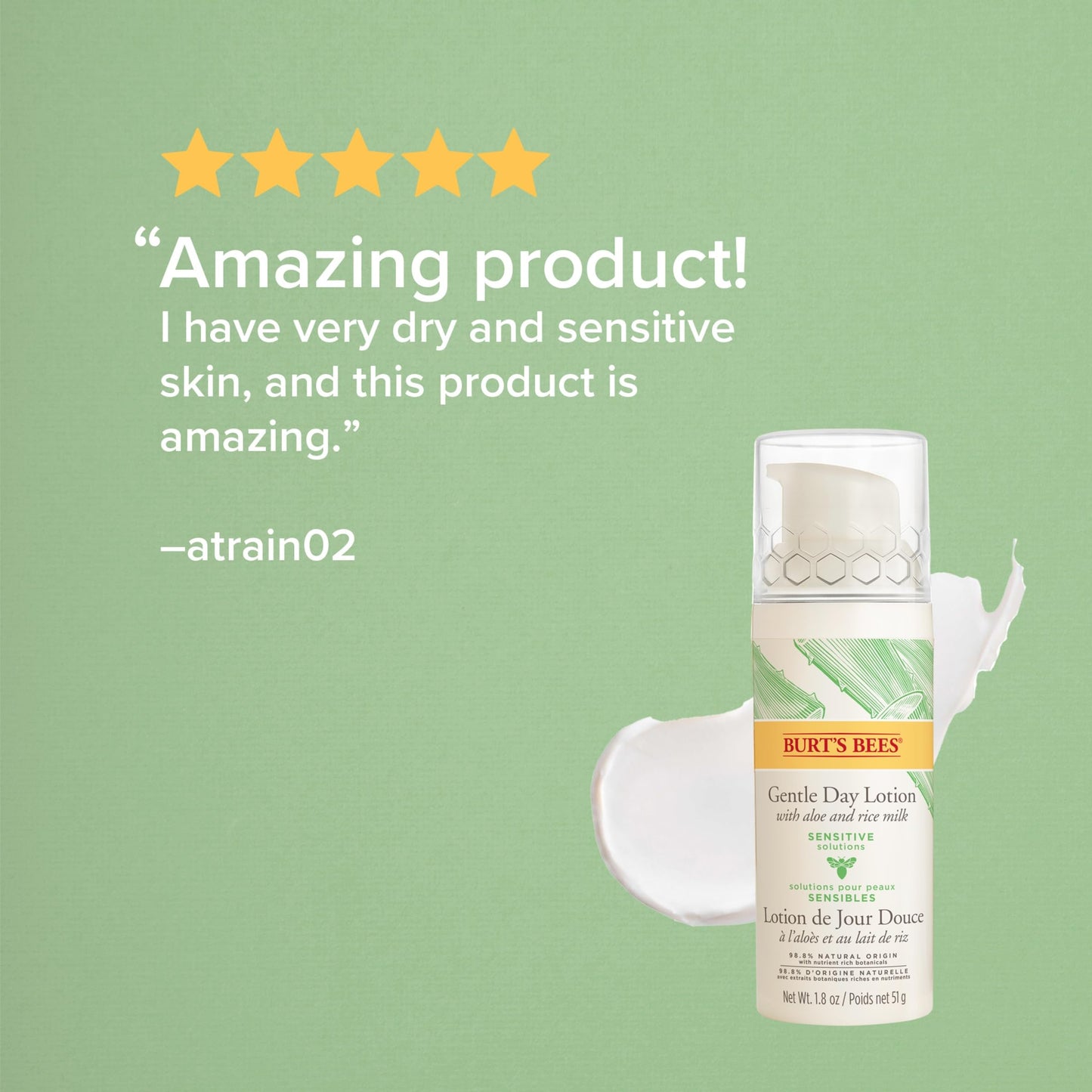 Burt's Bees Sensitive Hydrating Gentle Daily Face Cream Moisturizer Face Lotion for Sensitive Skin with Aloe and Rice Milk, , Mother's Day Gift, 98.9% Natural Origin, Developed with Dermatologists, 51g Burt's Bees