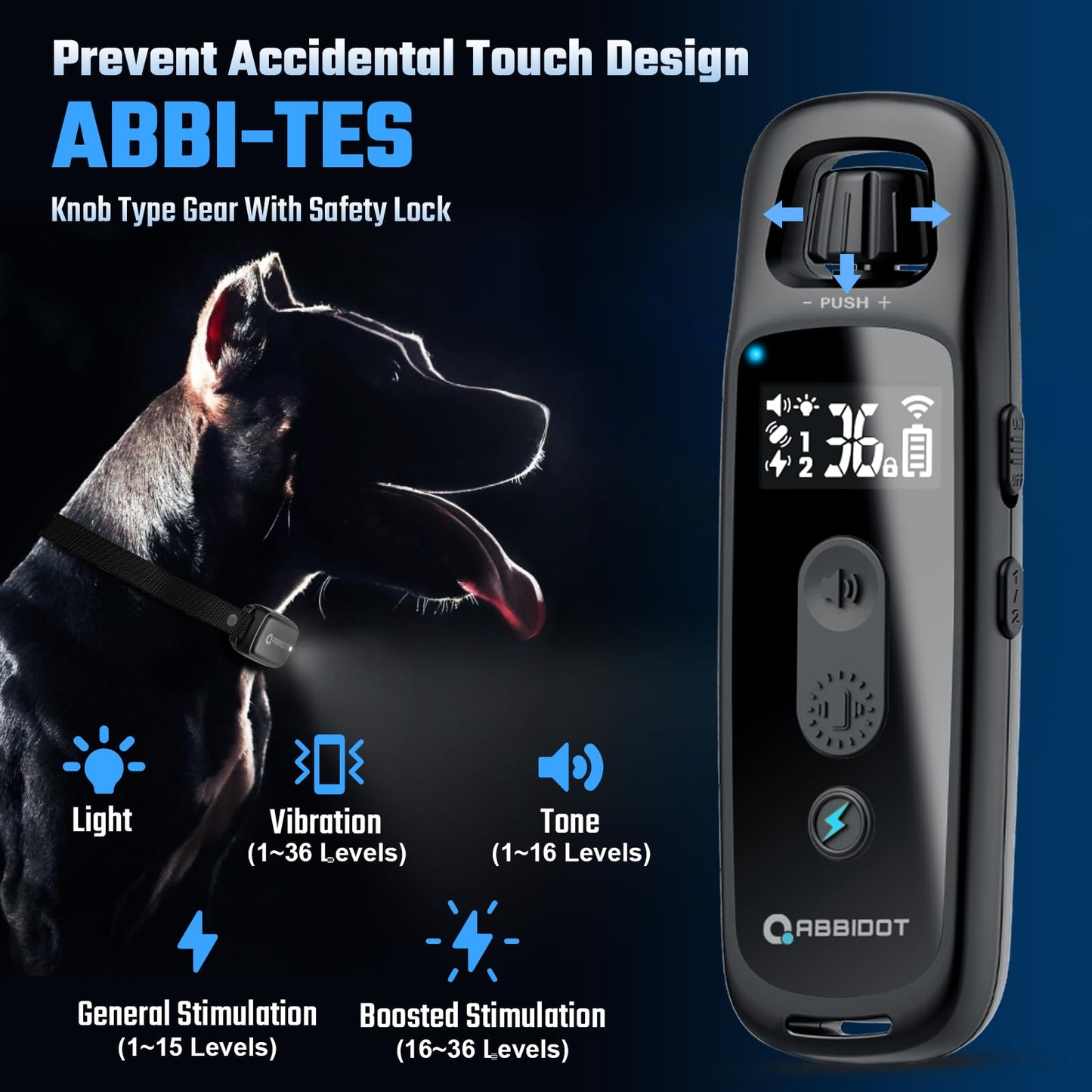 ABBIDOT 3300 Ft Dog Training Collar with Remote - [New Version] Shock Collar, 5 Training Modes, 88 Levels e Collar, Waterproof Training Collar for Small Medium Large Dogs(15~120 lbs)