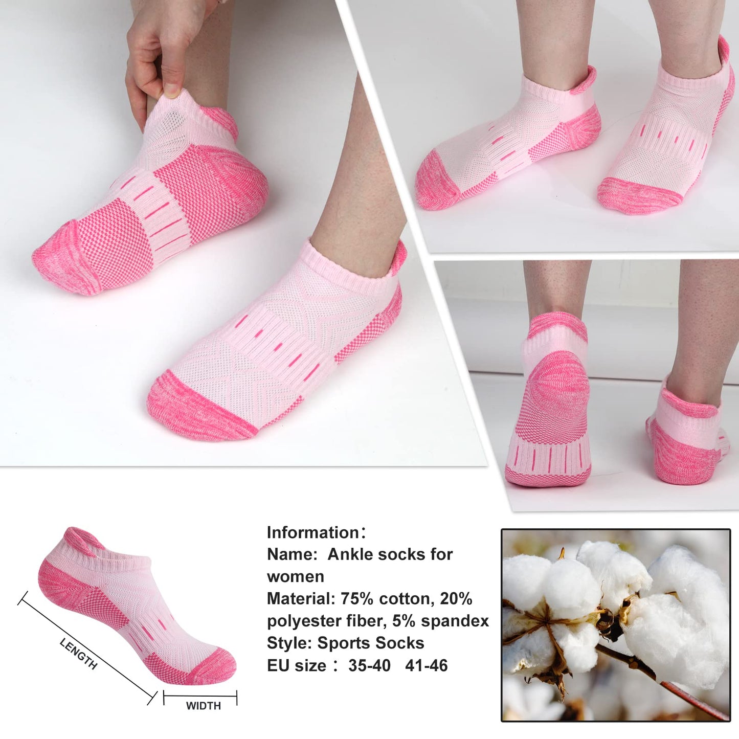 Womens Socks 6 Pairs Running Low Cut Cotton Socks for Women Cushioned Breathable Casual Ladies Ankle Athletic Sport Socks (CA/US, Numeric, 7, 9, Regular, Regular, multicolor) - Available at All In One Marketplace Canada