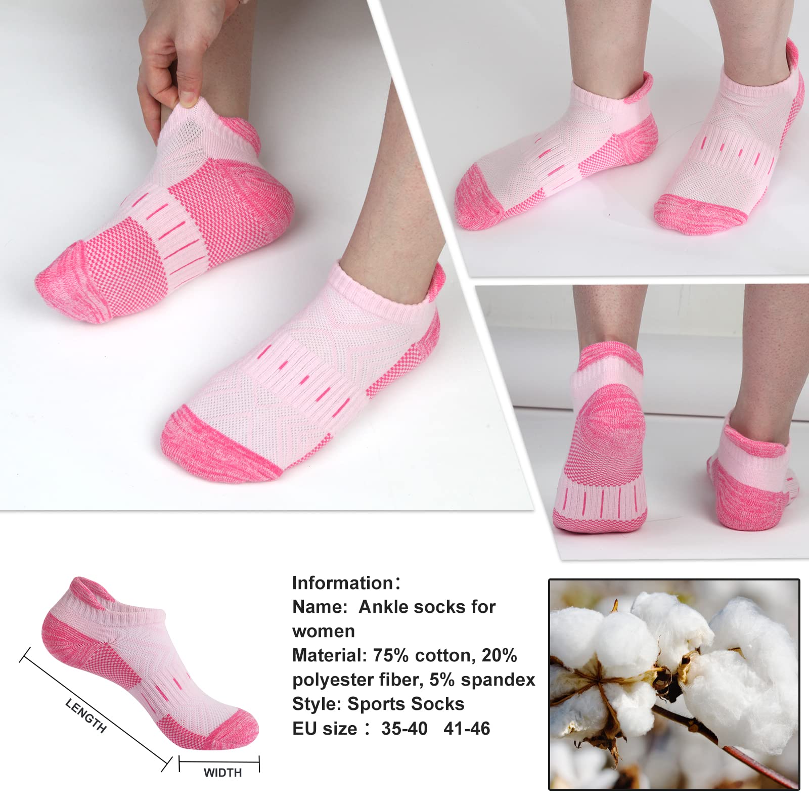 Womens Socks 6 Pairs Running Low Cut Cotton Socks for Women Cushioned Breathable Casual Ladies Ankle Athletic Sport Socks (CA/US, Numeric, 7, 9, Regular, Regular, multicolor) - Available at All In One Marketplace Canada