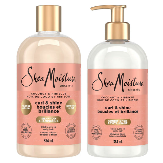 Shea Moisture Coconut & Hibiscus Curl & Shine Gift Set with Shampoo & Conditioner for Thick, Curly Hair 384 ml (Pack of 2) - Available at All In One Marketplace Canada