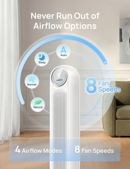 DREO Tower Fan for Bedroom, 25ft/s Velocity Quiet Floor Fan, 90° Oscillating Fans for Indoors with 4 Speeds, 4 Modes, 8H Timer, Standing Fans, Bladeless Fan, White, Nomad One (DR-HTF007) 🍁 All In One Marketplace Canada