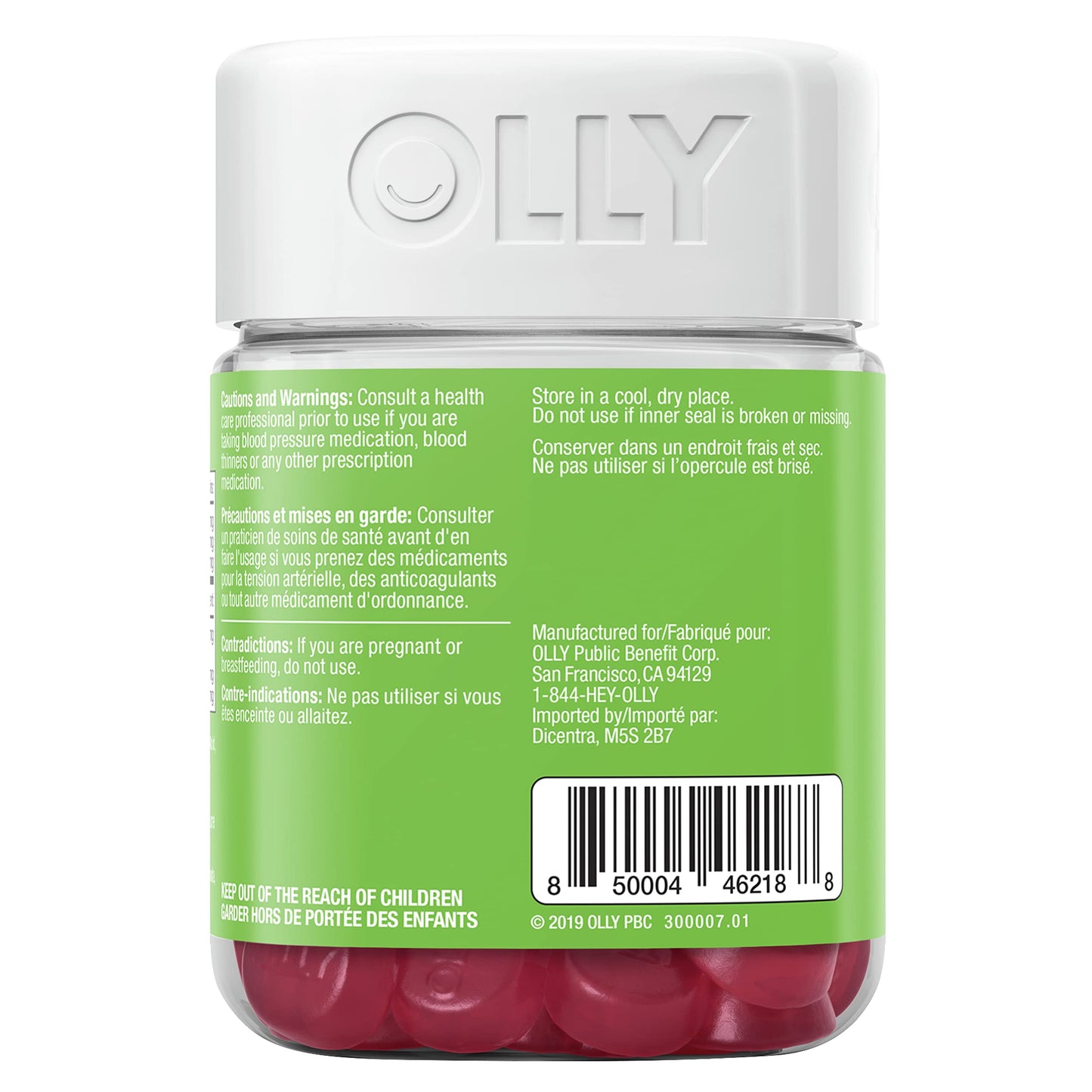 OLLY Daily Energy Gummy Supplement 100% caffeine-free energy vitamins Tropical Passion blend of vitamin B12, CoQ10 & Goji Berry 30 day supply 60 gummies - Available at All In One Marketplace Canada