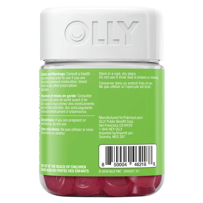OLLY Daily Energy Gummy Supplement 100% caffeine-free energy vitamins Tropical Passion blend of vitamin B12, CoQ10 & Goji Berry 30 day supply 60 gummies - Available at All In One Marketplace Canada