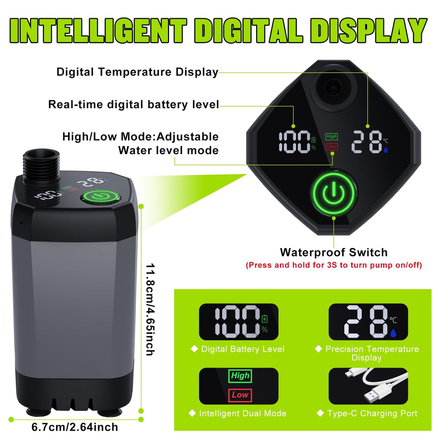Portable Shower for Camping, [Long-Lasting] Spopal 6000mAh Rechargeable Camping Shower with Intelligent LED Display, 4 Spray Modes, IPX7 Waterproof Outdoor Shower Kit for Hiking, Travel, Car, Pet