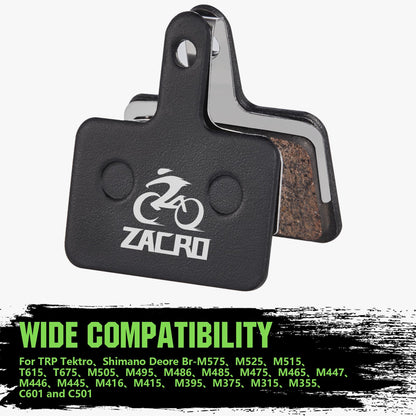 Zacro 4 Pairs Bike Brake Pads, Ceramic Bicycle Disc Brake Pads Fit for Tektro Shimano TRP Deore Br-M575 B01s Mt200 M525 M515 T615 T675 M505 M495 M486 M485, Mountain MTB Ebike Brake Pads Replacement
