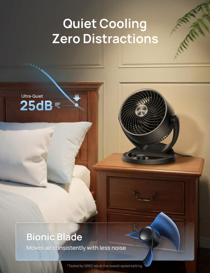 DREO Fan for Bedroom, 12 Inches, 70ft Powerful Airflow, 25db Quiet Table Air Circulator Fans for Whole Room, 120° Adjustable Tilt Desk Fan, 3 Speeds, Desktop Fan for Home, Office, Kitchen, RV