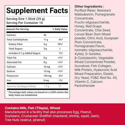 FOODOLOGY Coleology Cutting Stick Jelly (Pomegranate) – Dietary Fiber Supplement for Healthy Weight Management, Chia Seeds & Garcinia Cambogia, Korean Beauty with Collagen – 10 Sticks - Available at All In One Marketplace Canada