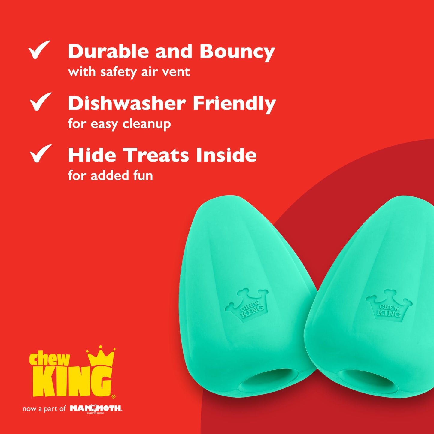 Chew King Premium Treat Dog Toy, XL, Extremely Durable Natural Rubber Toy, Pack of 2, All Breed Sizes Chew King