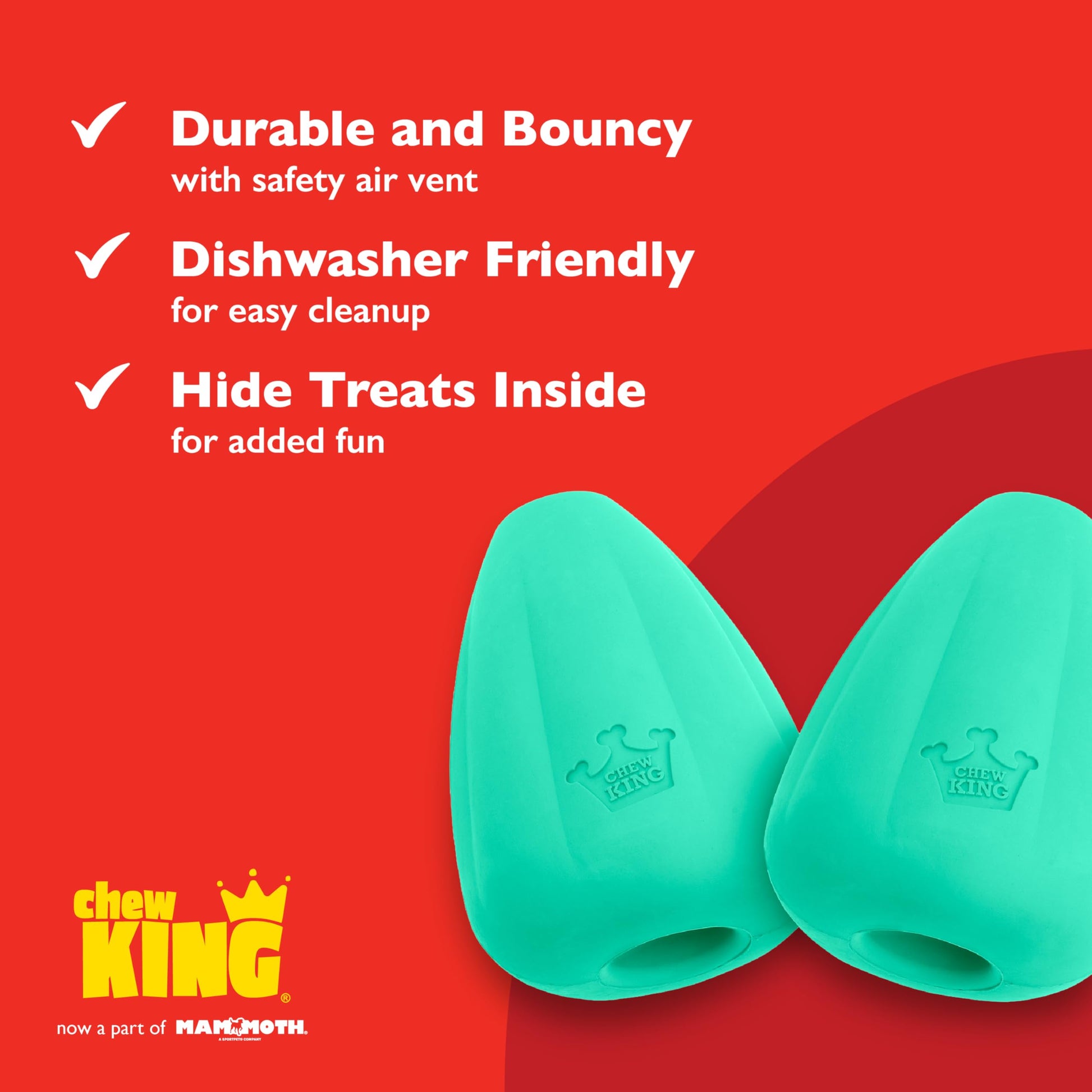 Chew King Premium Treat Dog Toy, XL, Extremely Durable Natural Rubber Toy, Pack of 2, All Breed Sizes Chew King