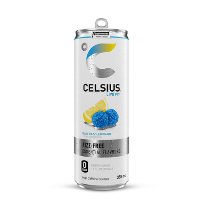 CELSIUS Fizz Free Blue Razz Lemonade, Zero Sugar Energy Drink, 335ml Cans (Pack of 12)
