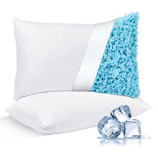 NTCOCO Cooling Bed Pillows Queen Size Pack of 2 for Sleeping Shredded Memory Foam Bed Pillows Adjustable Gel for Side Stomach Back Sleepers Washable Removable Cover Cover - Available at All In One Marketplace Canada