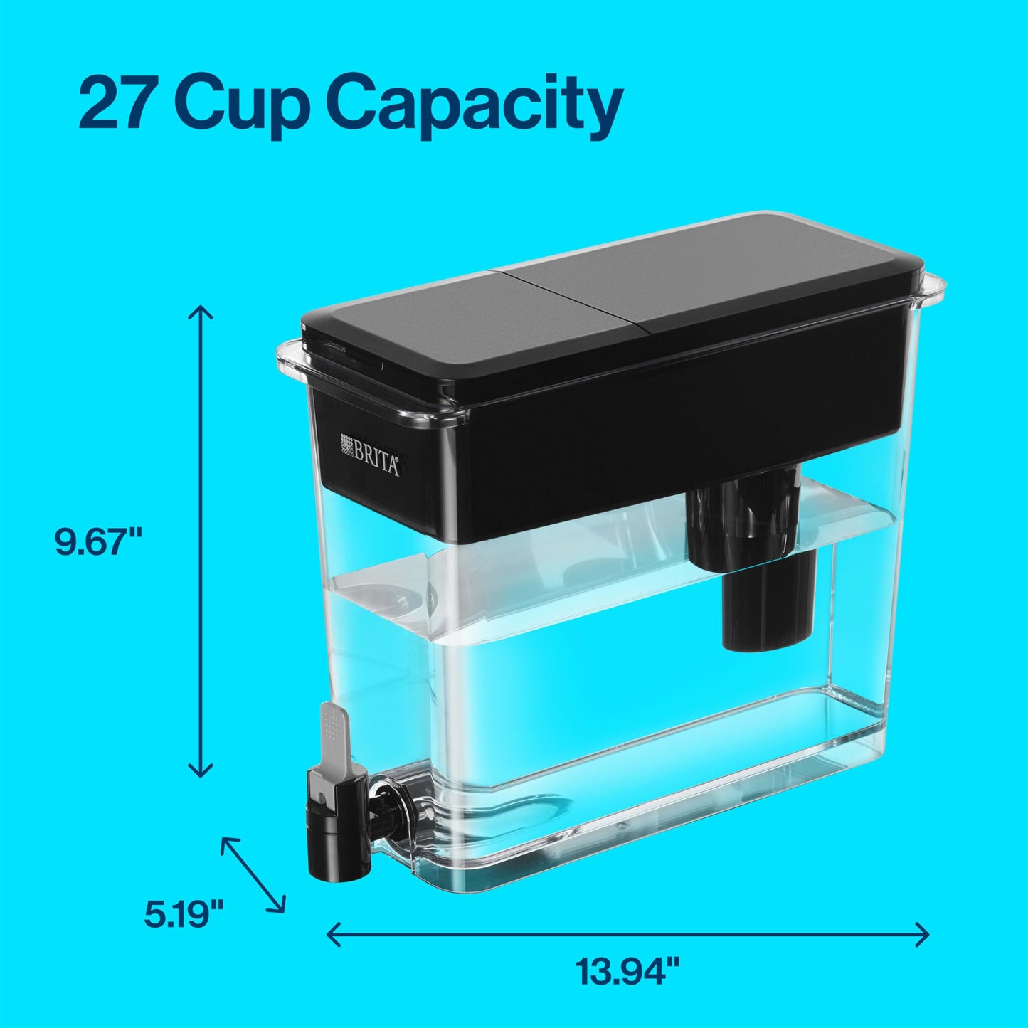 Brita 27 Cup Filter Dispenser Reduces Chlorine taste and odour from Tap Water, Filters 151 Litres, UltraMax, Black