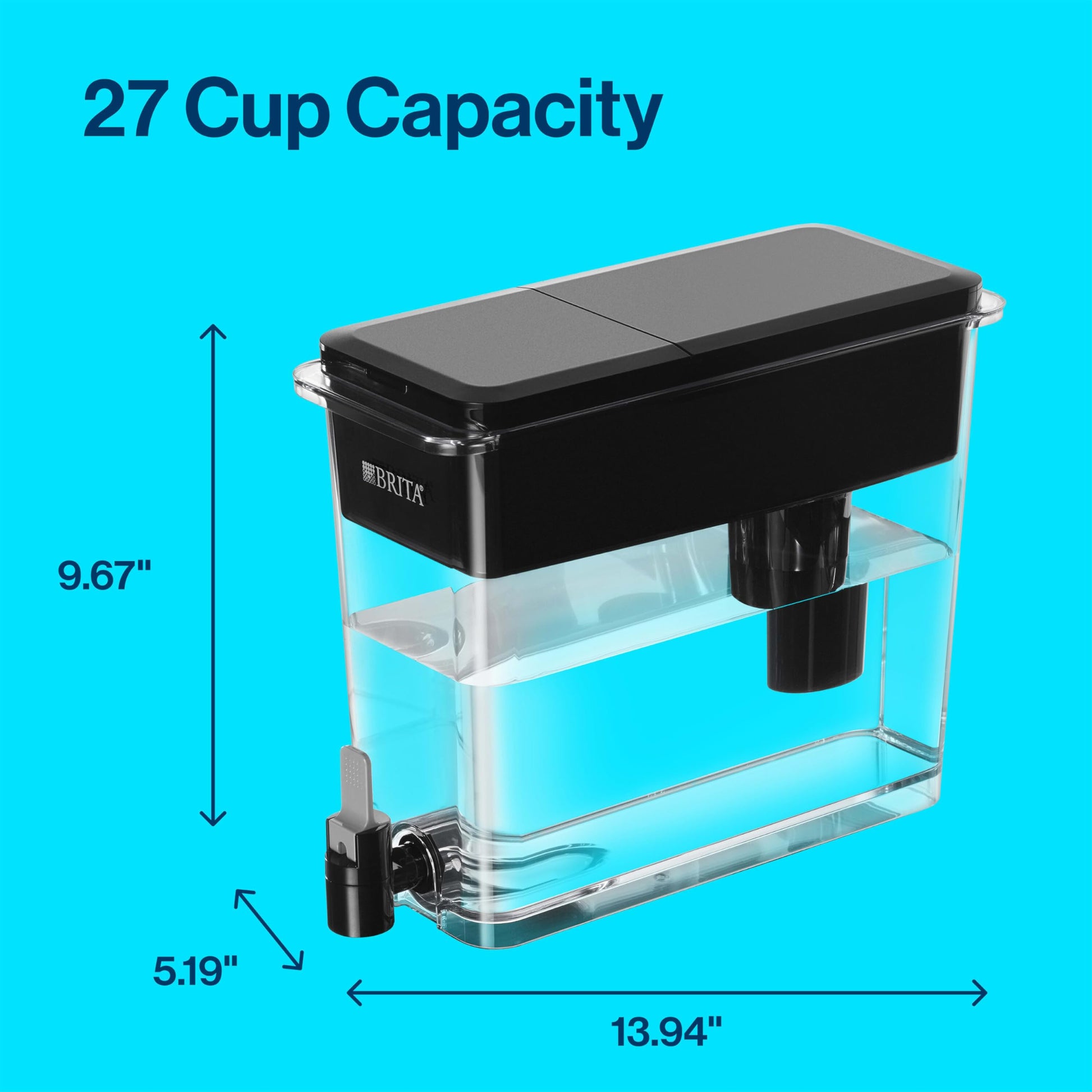 Brita 27 Cup Filter Dispenser Reduces Chlorine taste and odour from Tap Water, Filters 151 Litres, UltraMax, Black
