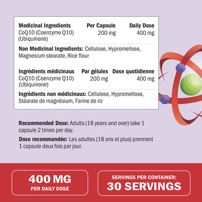 CoQ10 Supplement | Ultra Strength 400MG Per Daily Dose | Migraine, Headache & Heart Health Support | Coenzyme Q10 to Reduce Migraine Frequency & Support Cardiovascular Health | Made in Canada & Non-GMO | 30 Day Supply | 60 Ct - Available at All In One Marketplace Canada