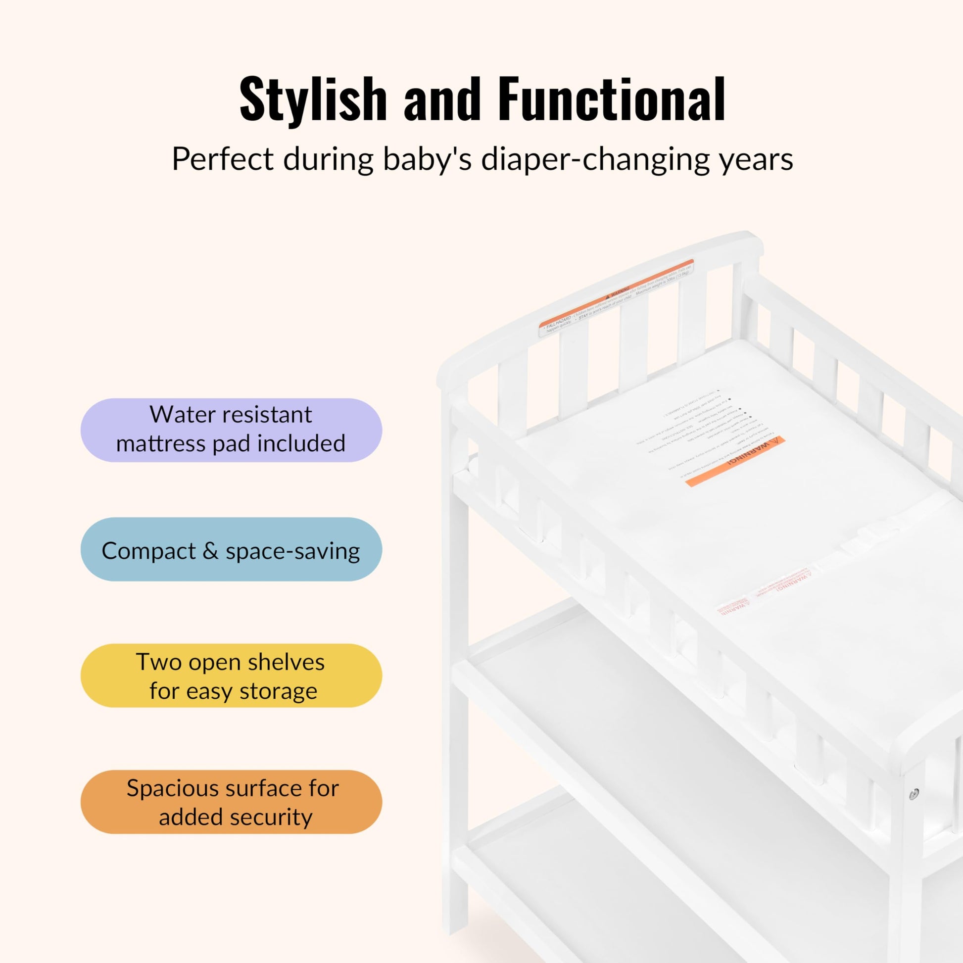 Dream On Me Emily Changing Table In White, Comes With 1" Changing Pad, Features Two Shelves, Portable Changing Station, Made Of Sustainable New Zealand Pinewood Dream On Me