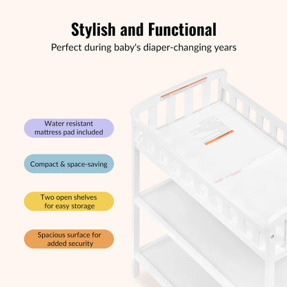 Dream On Me Emily Changing Table In White, Comes With 1" Changing Pad, Features Two Shelves, Portable Changing Station, Made Of Sustainable New Zealand Pinewood Dream On Me