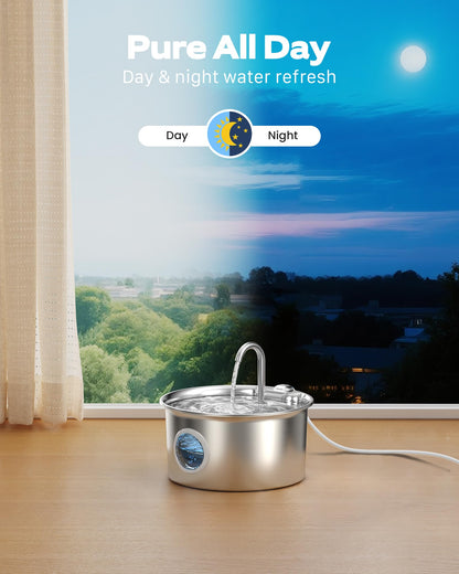 Cat Water Fountain Stainless Steel: Cat Fountain for Drinking - 2.6L Pet Water Fountain Indoor Cats - Quiet Pets Waterer - Cats Water Dispenser - for Small Animals