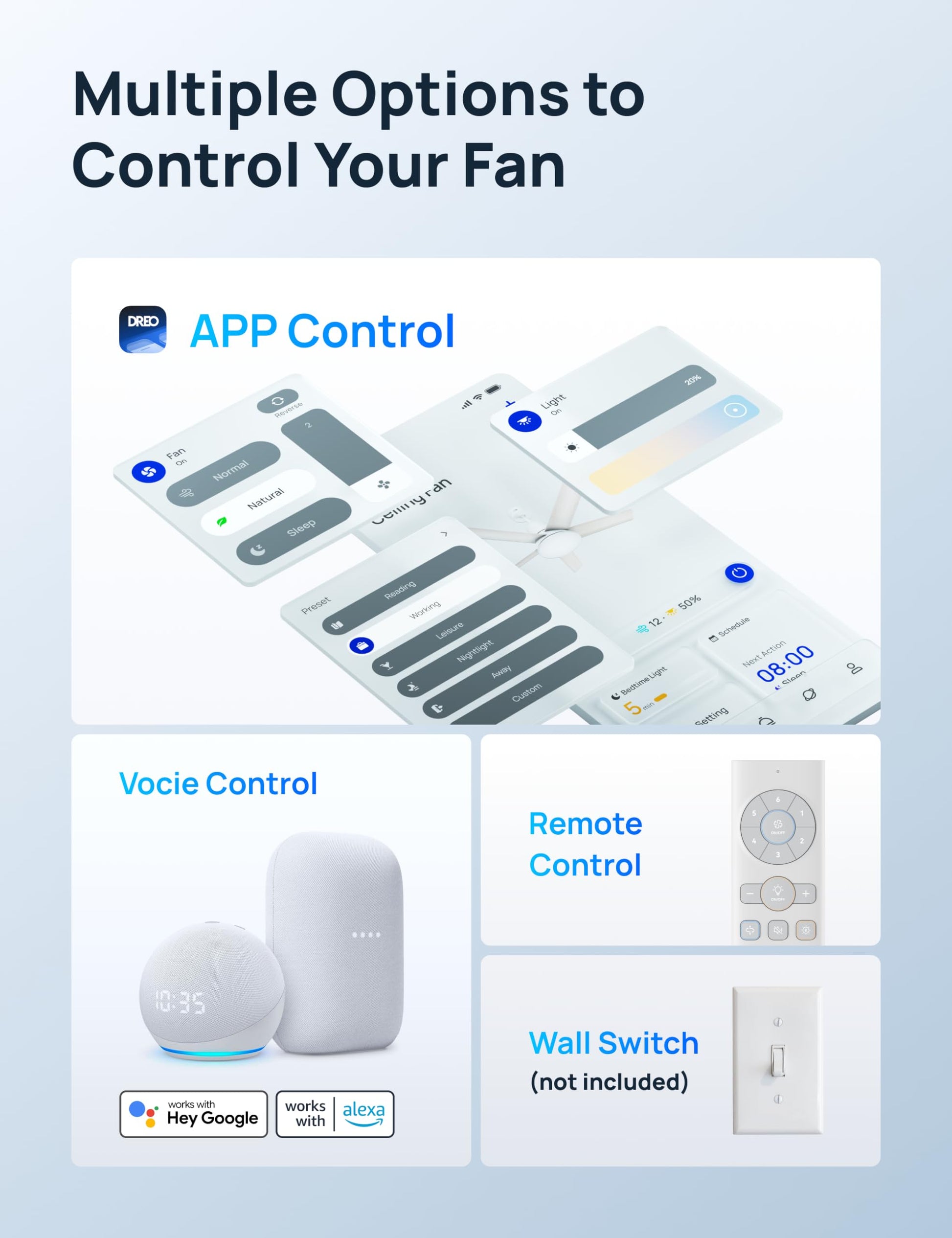 DREO Smart Ceiling Fan with Lights, 52 Inch, 12 Speeds & 3 Fan Modes, Stepless Color Tones, Dimmable LED Light, 12H Timer, Quiet DC Motor, Remote/APP/Alexa Control, White Ceiling Fans Indoor DREO