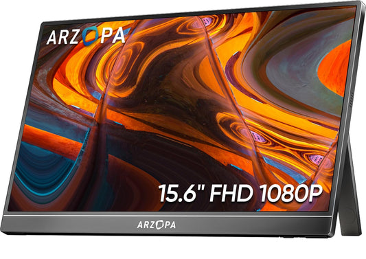 ARZOPA Portable Monitor 15.6'' FHD 1080P Kickstand Portable Laptop Monitor IPS Computer External Screen USB C HDMI Display for PC MAC Phone Xbox PS5 - A1 - Available at All In One Marketplace Canada