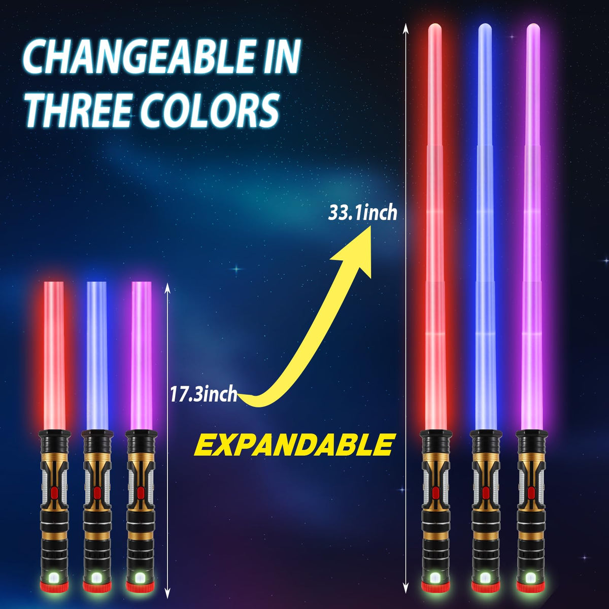 Light Up Saber 3 Color Changing LED Dual Swords, FX Sound Telescopic Handle for Galaxy War Fighter Warriors, Halloween Party, Christmas Birthday Present 2 Pack 🍁 All In One Marketplace Canada