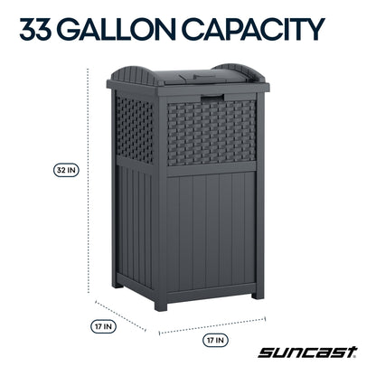 Suncast 33 Gallon Wicker-Style Hideaway Trash Can with Secure Latching Lid and Weather-Resistant Construction for Patio, Cyberspace Grey, Made in the USA Suncast