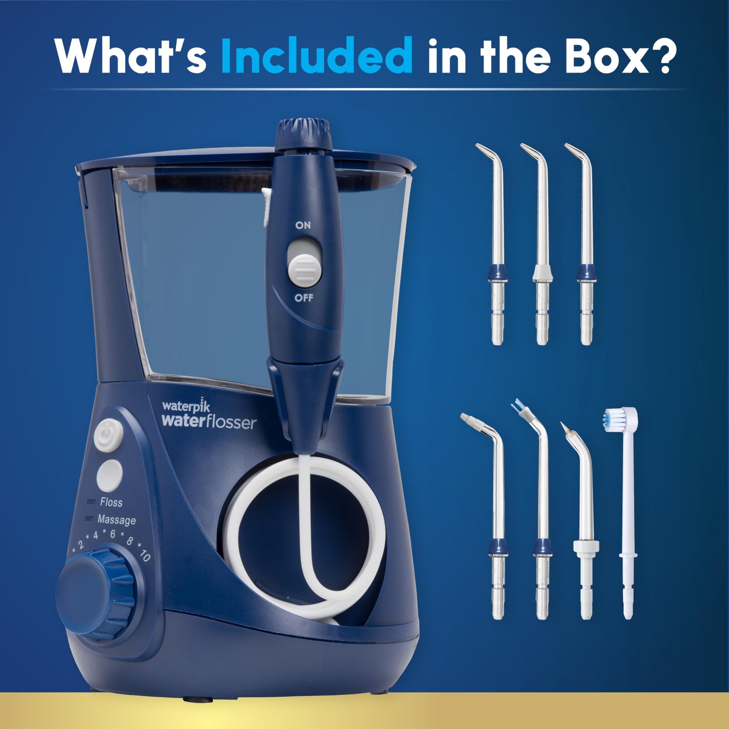 Waterpik Aquarius Water Flosser For Teeth Cleaning, Gums, Braces, Dental Care, Electric Power With 10 Settings, 7 Tips For Multiple Users & Needs, CDA Validated, Blue WP-663, Packaging May Vary Waterpik
