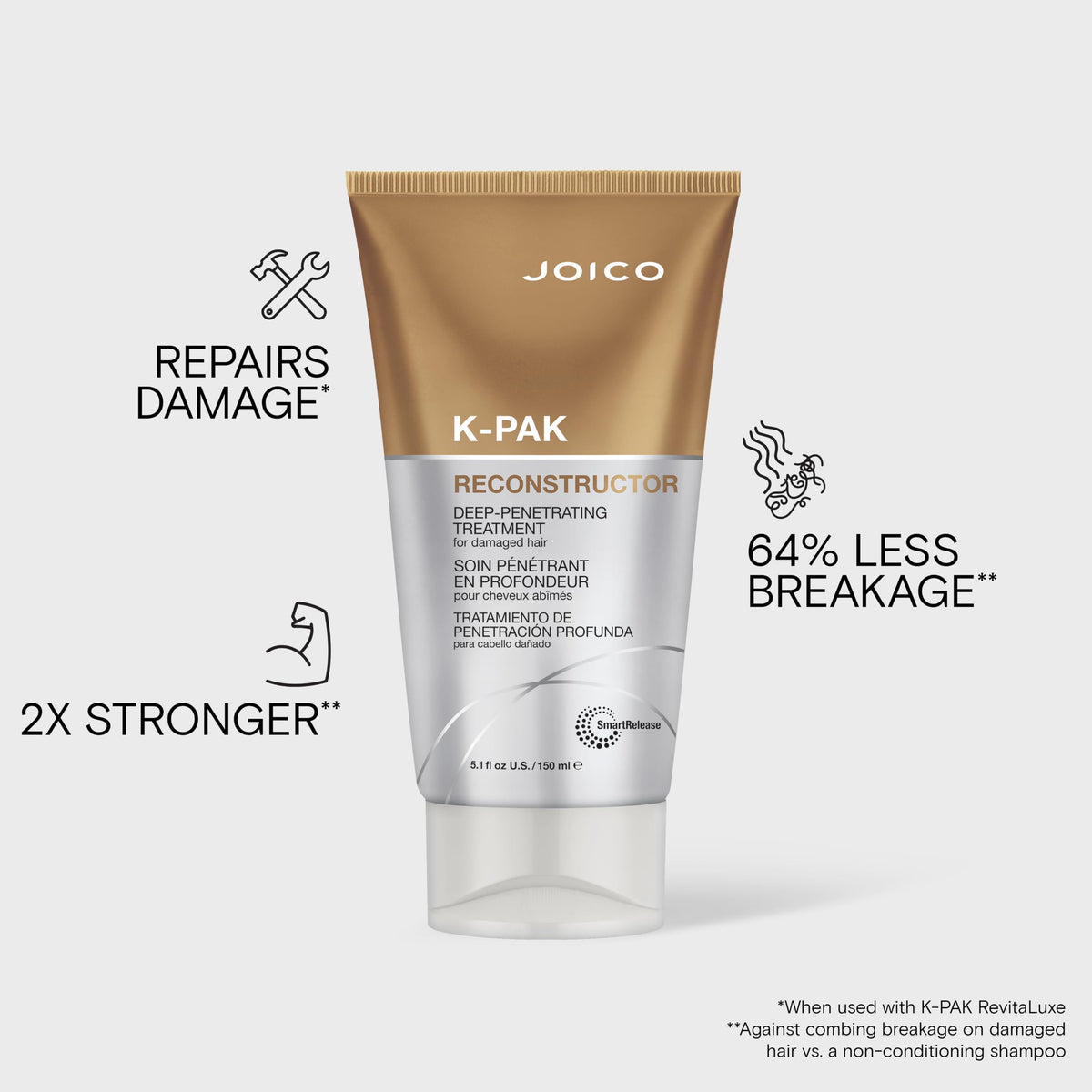 Joico K-PAK Reconstructor Treatment for Damaged Hair, Strengthens and Moisturizes Hair, Heat Protectant, With Keratin and Primrose Oil, 150mL