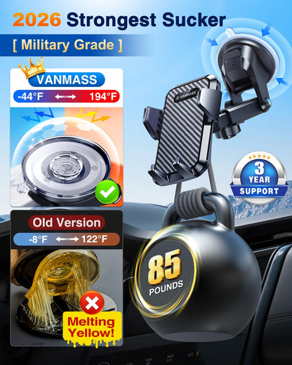 VANMASS [85+LBS Strongest Suction & Military-Grade] 2026 Ultimate Car Phone Holder [Patent & Safety Certs] Cell Mount Truck Stand Cradle for Dashboard Windshield Vent for iPhone 17 Pro Max 16 15 14 - Available at All In One Marketplace Canada