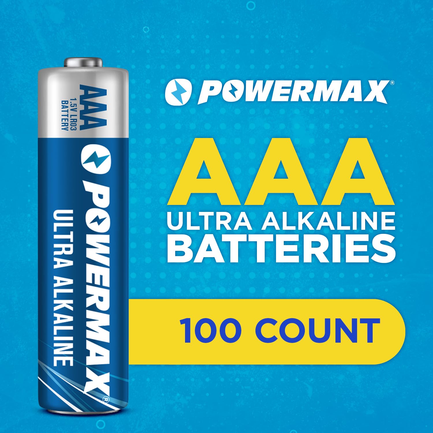 Powermax 100-Count Triple AAA Batteries, Ultra Long Lasting Alkaline Battery for Home and Office, 10-Year Shelf Life, Reclosable Packaging Powermax