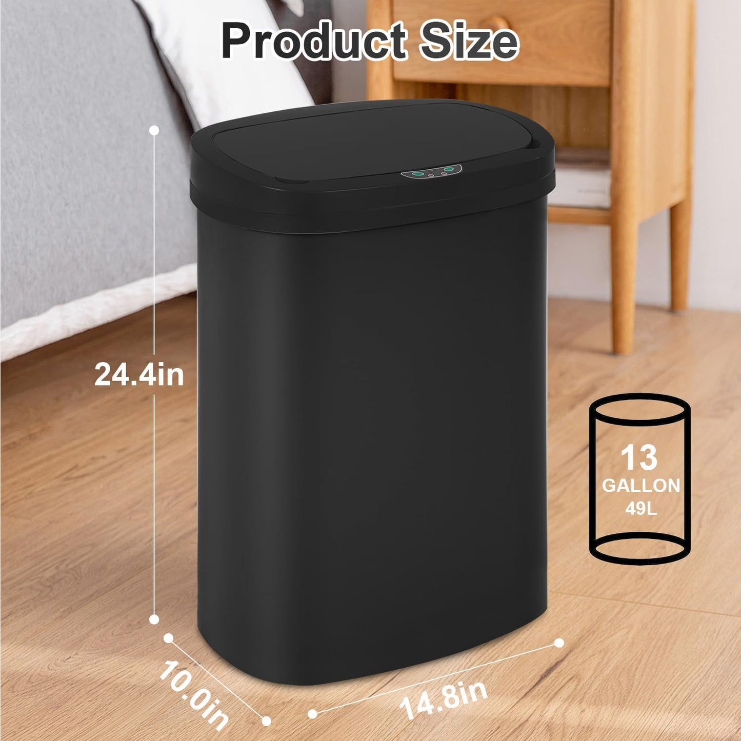 FDW Garbage Can 13 Gallon 50 Liter Kitchen Trash Can for Bathroom Bedroom Home Office Automatic Touch Free High-Capacity with Lid Waste Bin,Black 🍁 All In One Marketplace Canada