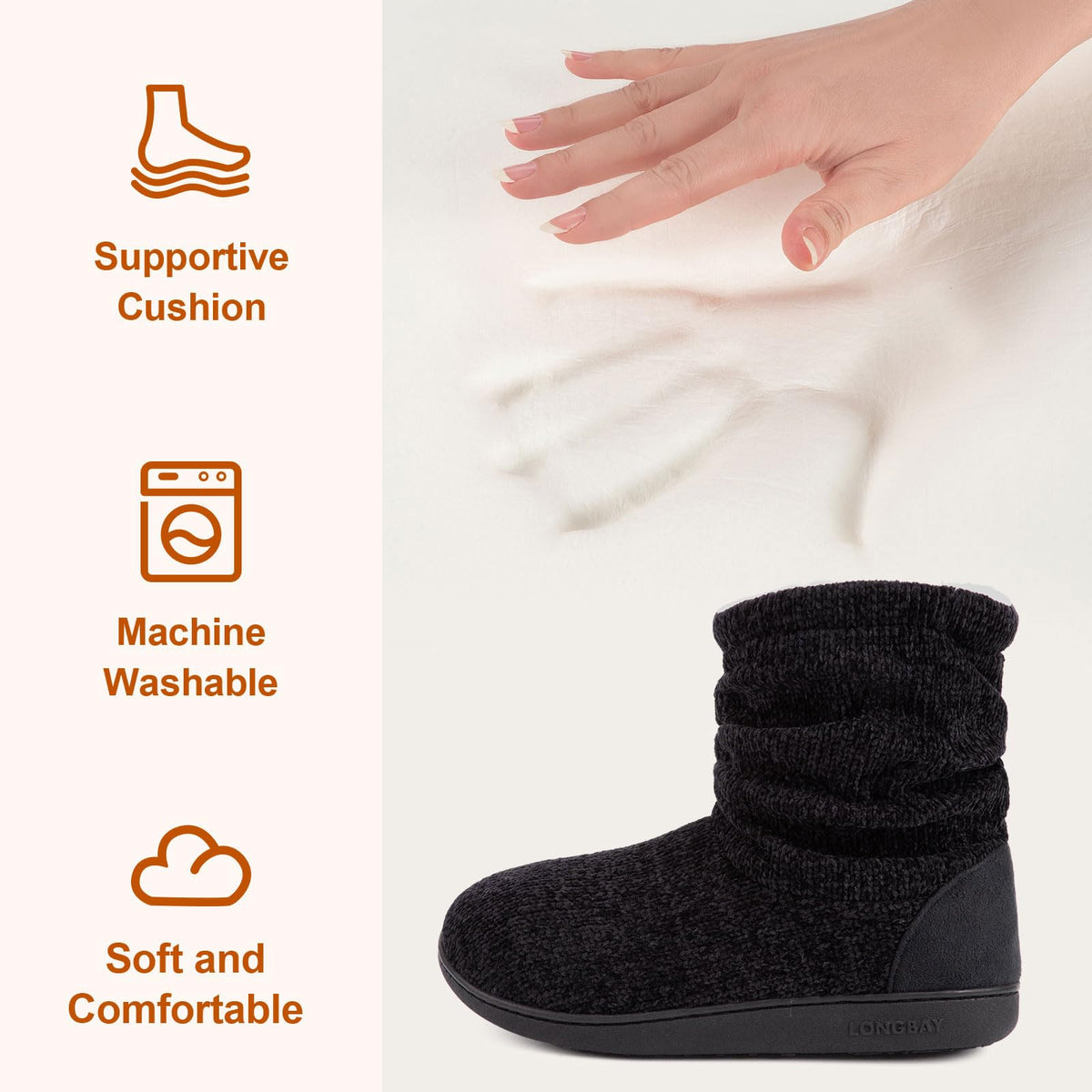 LongBay Women's Cozy Winter Slipper Boots Warm Chenille Knit Bootie Memory Foam Non-Slip Indoor Outdoor House Shoes(Medium / 7-8, Black) 🍁 All In One Marketplace Canada