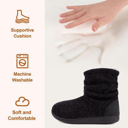 LongBay Women's Cozy Winter Slipper Boots Warm Chenille Knit Bootie Memory Foam Non-Slip Indoor Outdoor House Shoes(Large / 9-10, Black) 🍁 All In One Marketplace Canada
