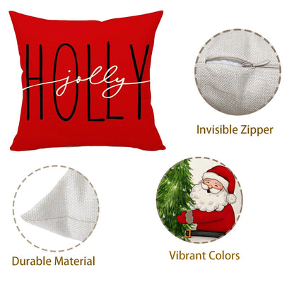 Mevers Christmas Pillow Covers 18x18 Set of 4, Farmhouse Christmas Decorations Snowman Wreath Santa Claus Tree Merry Christmas Holly Jolly Winter Holiday Decor Throw Cushion Case for Home Couch 🍁 All In One Marketplace Canada