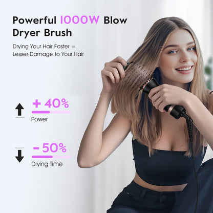 slopehill Mini Dual Voltage Hair Dryer Brush,1000 Watts Travel Hot Air Brush with European Plug, Ionic Hair Dryer and Styler for Women for Home & Salon, Oval Barrel 2 Heat & 2 Speed Settings - Available at All In One Marketplace Canada