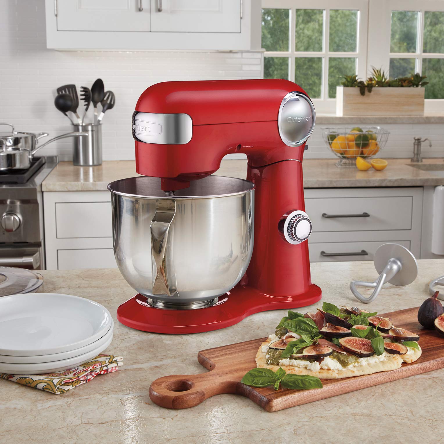 Cuisinart Precision Master 5.5-Quart Tilt-Head Stand Mixer, 12 Speed, 500W, Includes Bowl, Dough Hook, Chef's Whisk and Flat Mixing Paddle, Red (SM-50RC) - Available at All In One Marketplace Canada